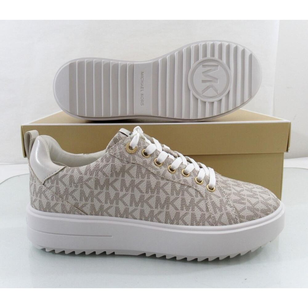 Michael Kors Emmett Lace up MK Logo Jacquard Sneakers Vanilla Beige Size 8 - Picture 10 of 10